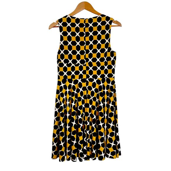 Donna Morgan Jersey Geo Print Sleeveless Fit-&-Flare Dress Navy/Yellow Size 8P - Picture 3 of 8